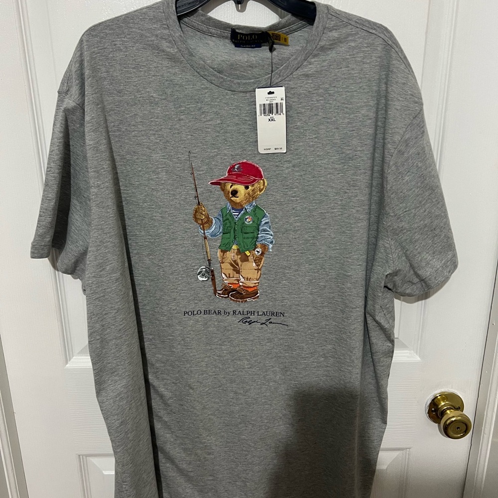 Polo by Ralph Lauren Gray Graphic T-Shirt Fishing Bear XXL NWT